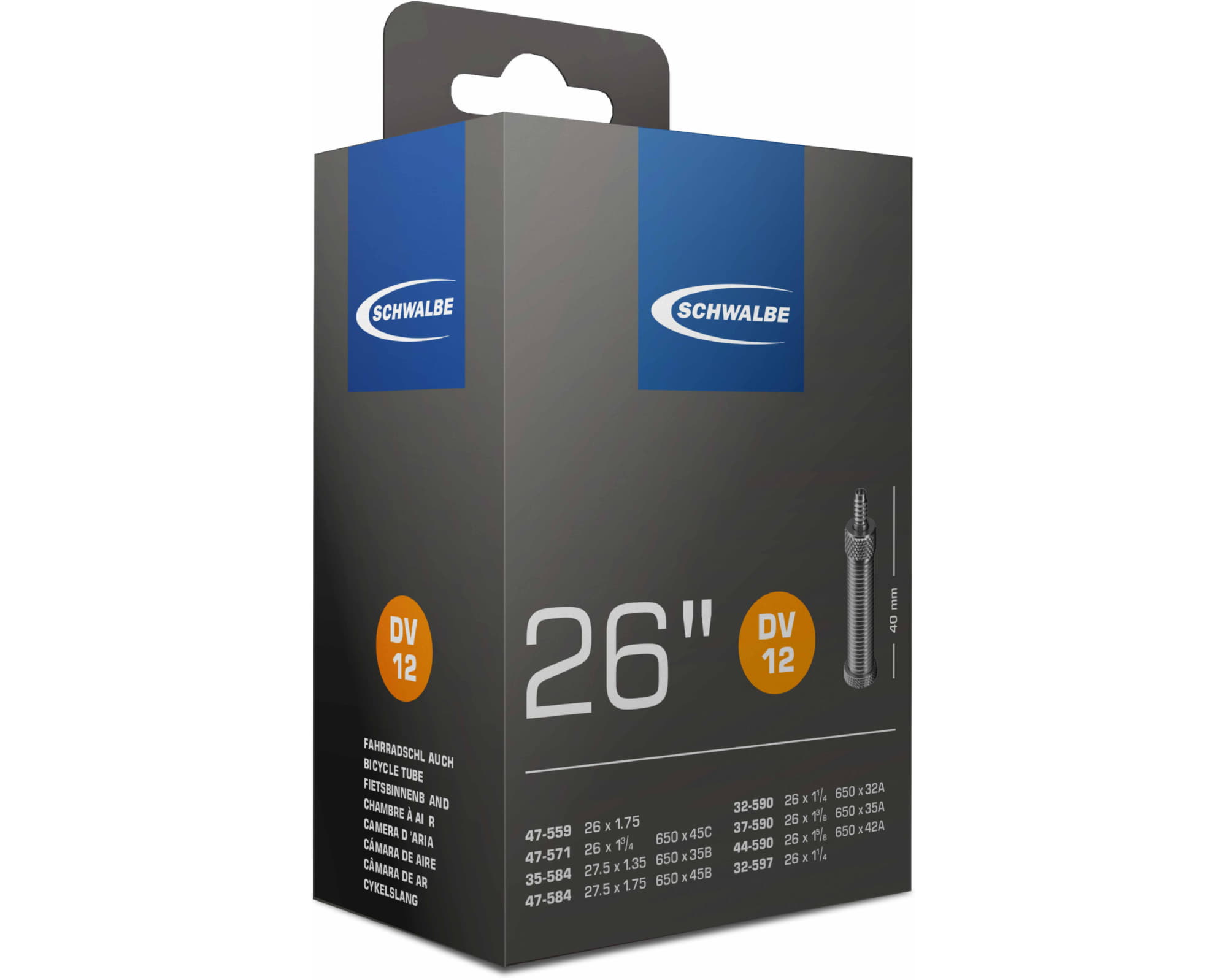 Камера Schwalbe SV12A 26x1.10-1.50 (25/40-559) ніпель FV 40мм