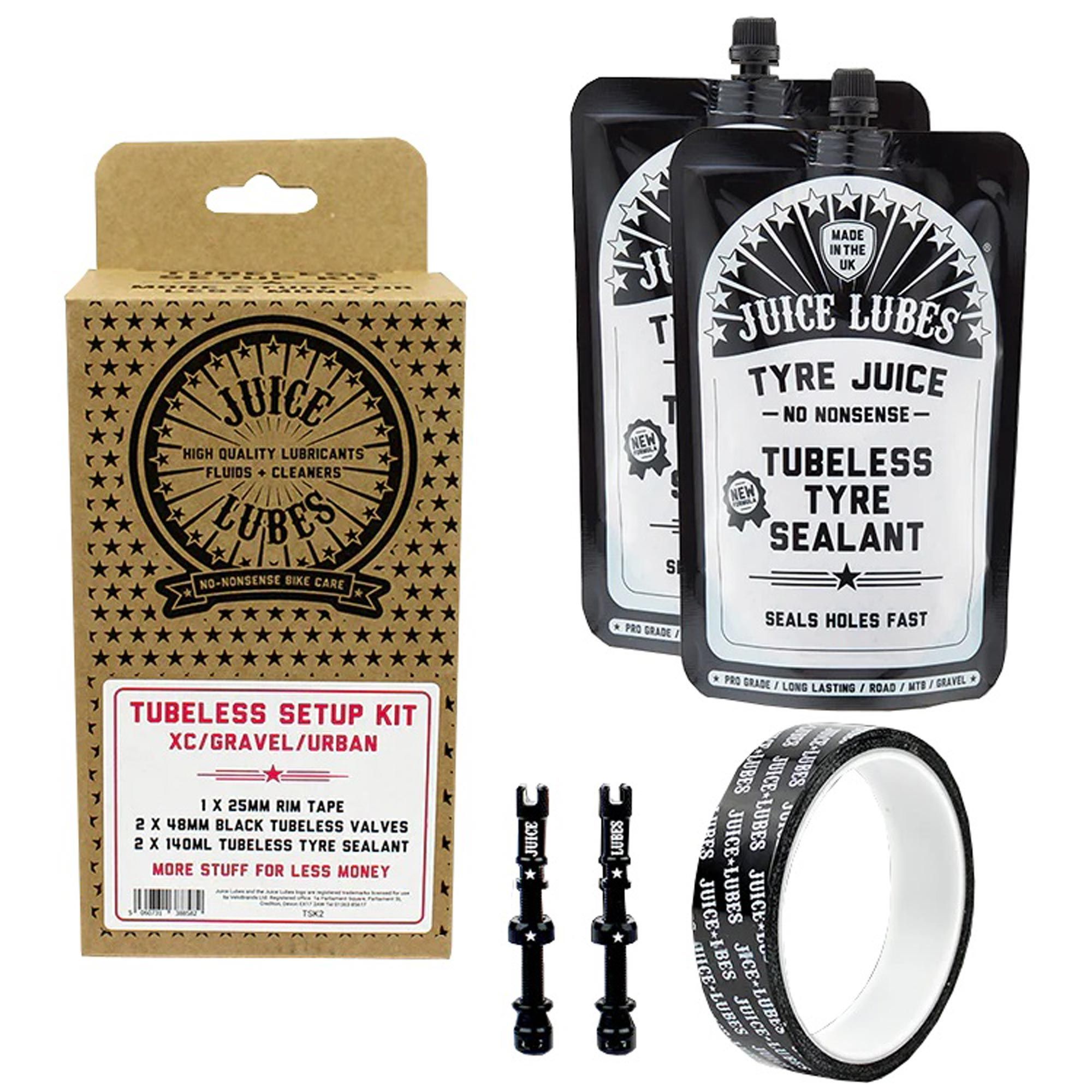 Набір безкамерки JUICE LUBES XC/Gravel/Urban, 25mm Tape, 48mm Valves, 280ml Sealant