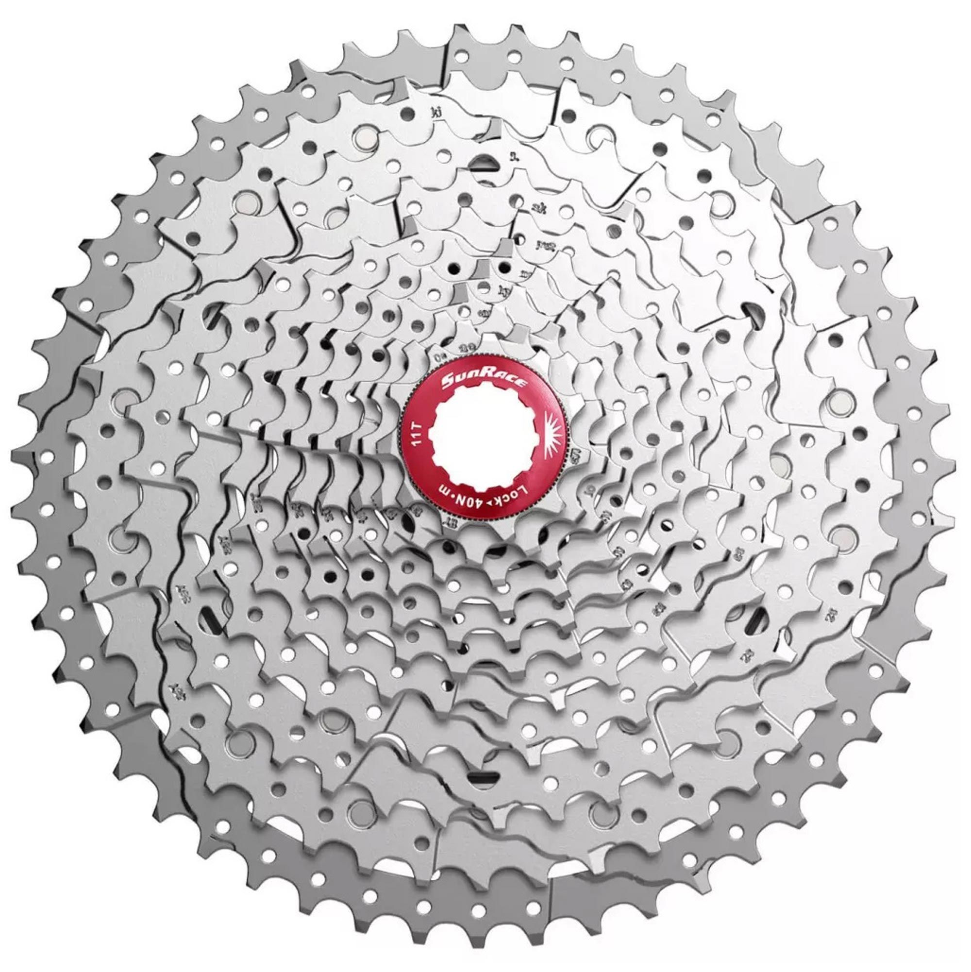 Кассета 11-k 11-46T SUN RACE MX8 MTB, алюминиевый паук, Metallic Silver
