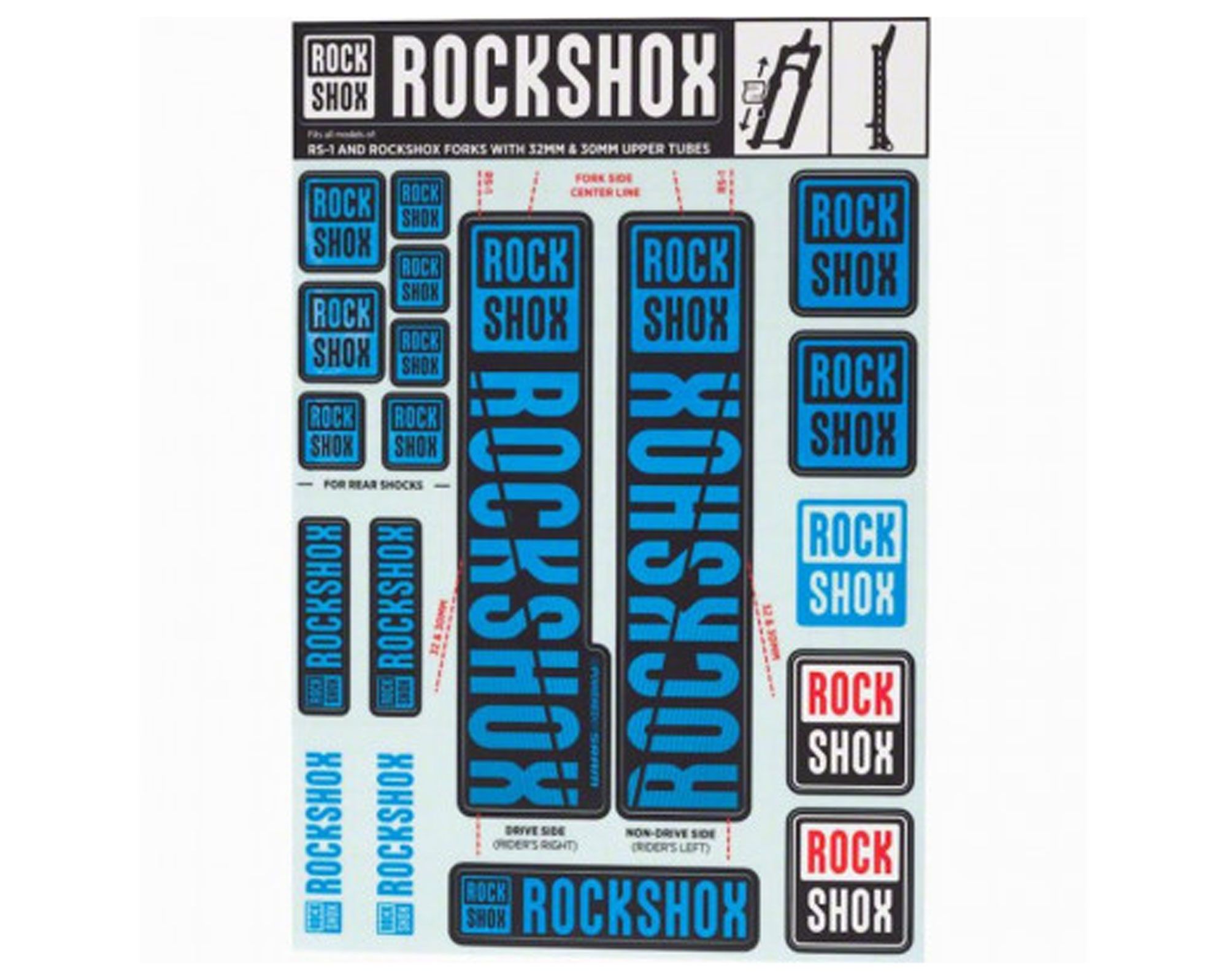 Набір наліпок RockShox KIT 30/32/RS1 (WATER BLU)