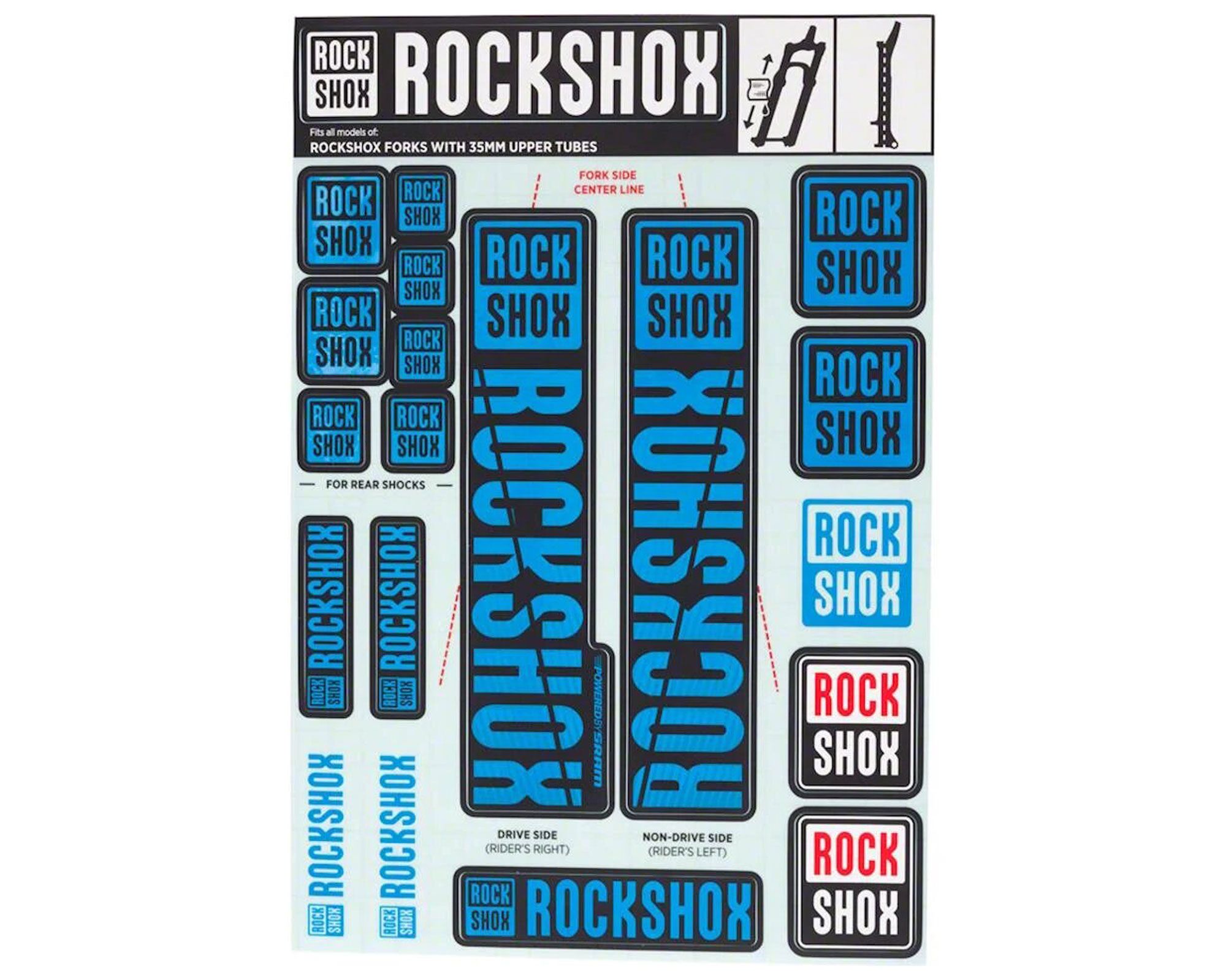 Набор наклеек RockShox KIT 35 мм WATER BLU (Водяной Синий)