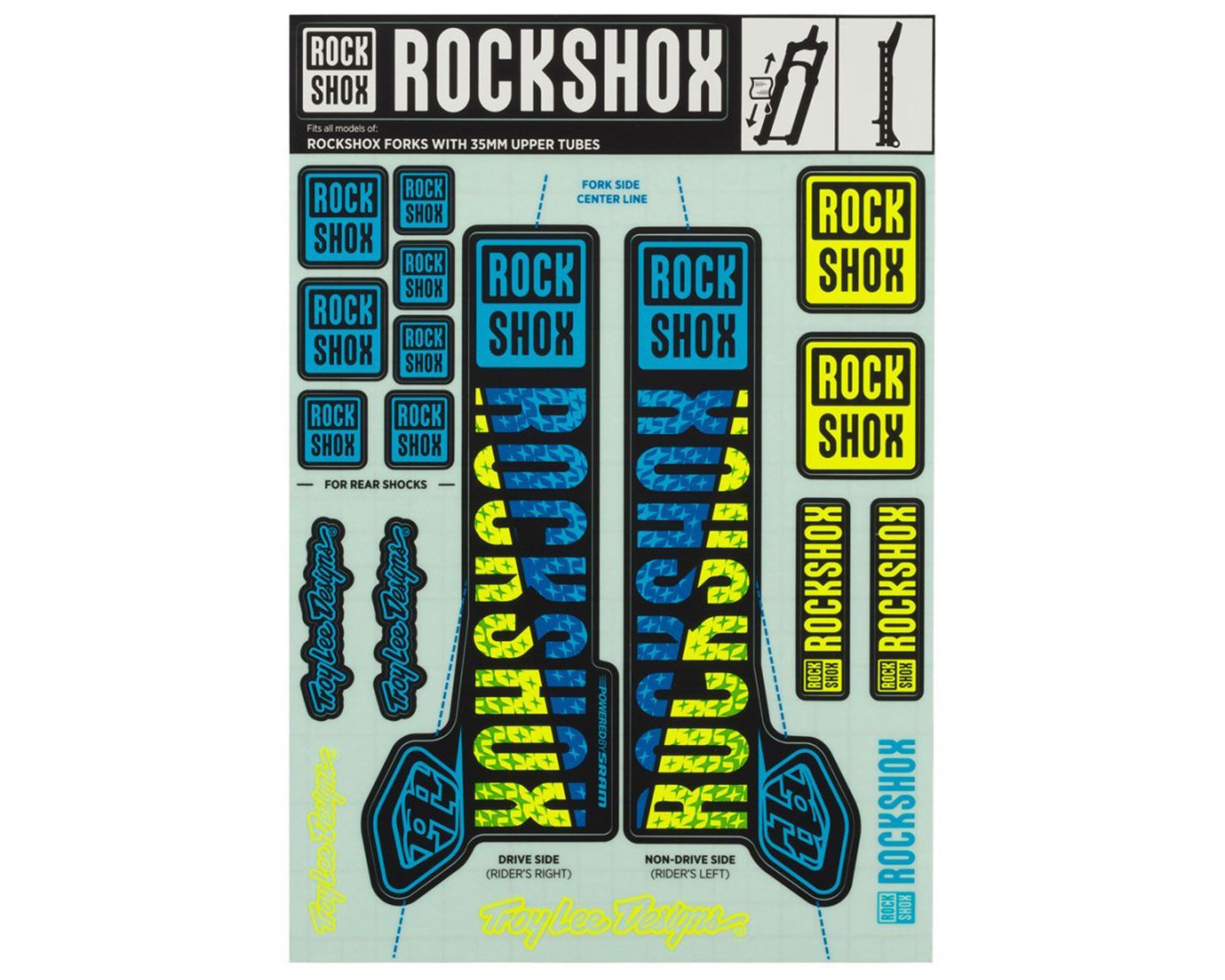 Наліпки RockShox Decal Kit TLD 35 мм Blue/Yellow PIKE/Lyrik/Yari/Rev (Синій/Жовтий) SRAM