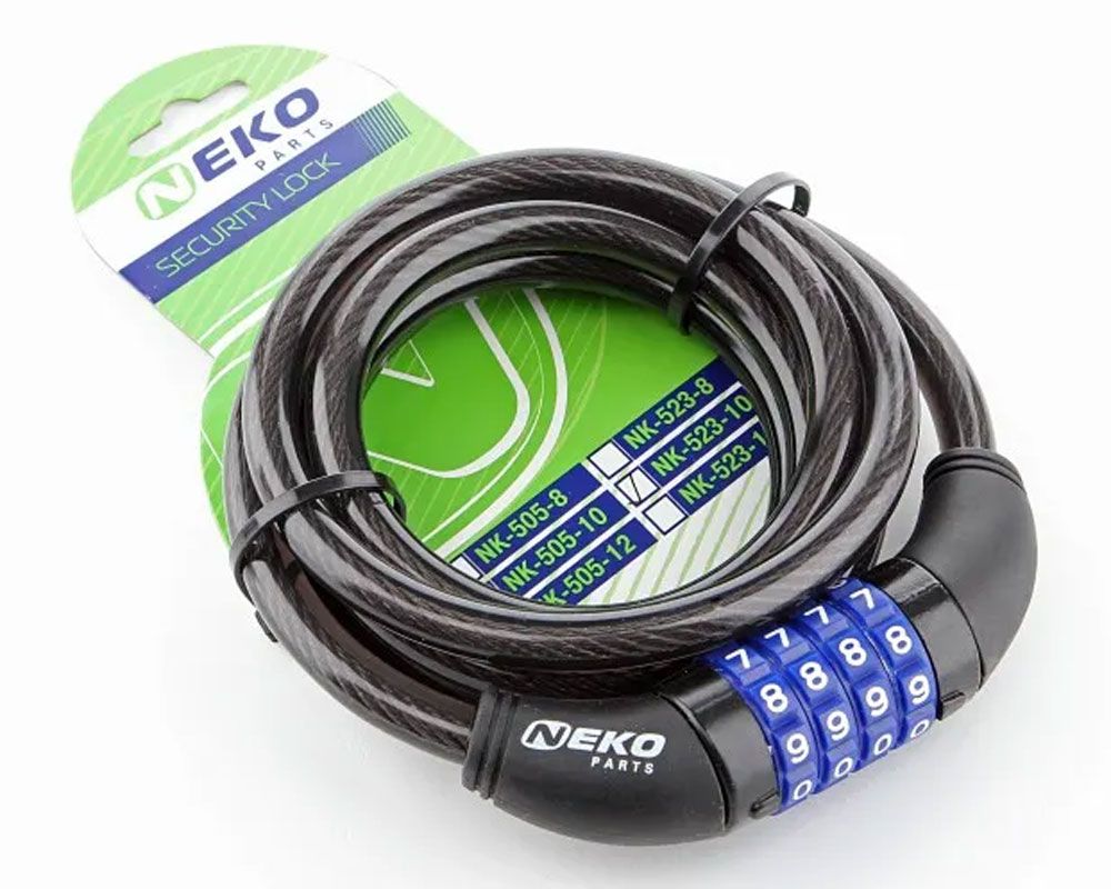 Замок спіральний NK-523-10 NEKO, кодовий, 10x1800мм (Black) чорний