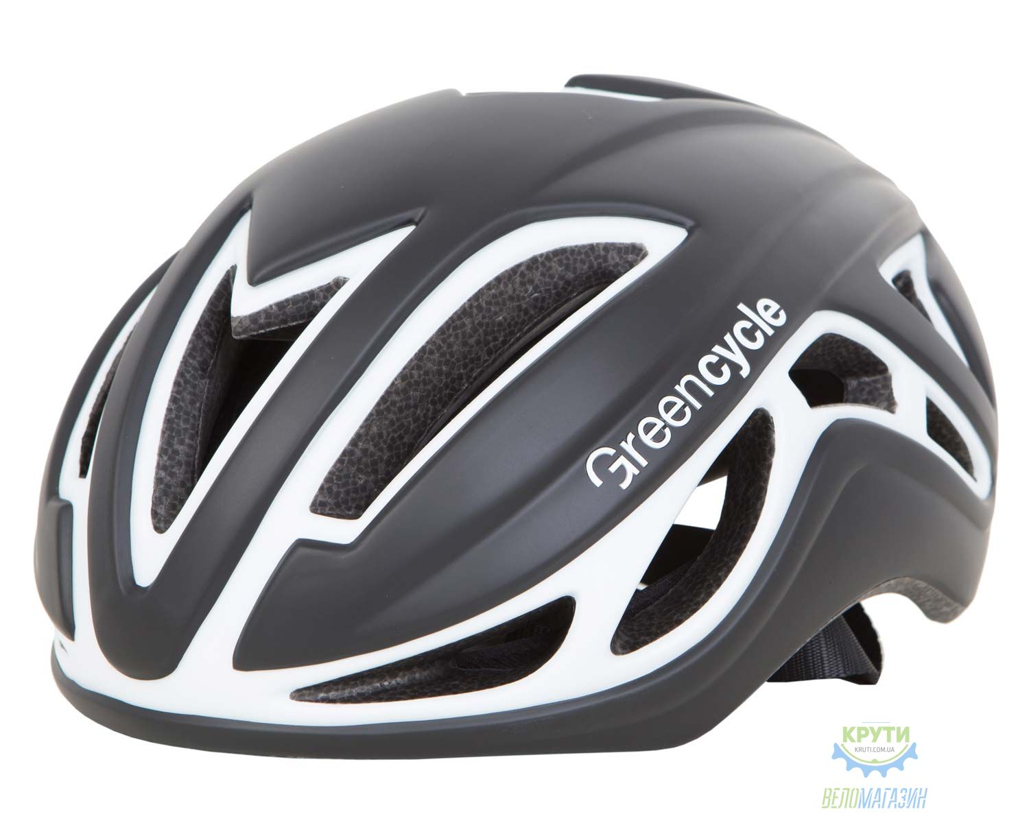 шолом Green Cycle Jet розмір L для шосе/триатлона і гонок з роздільним стартом чорно-Білий матовий