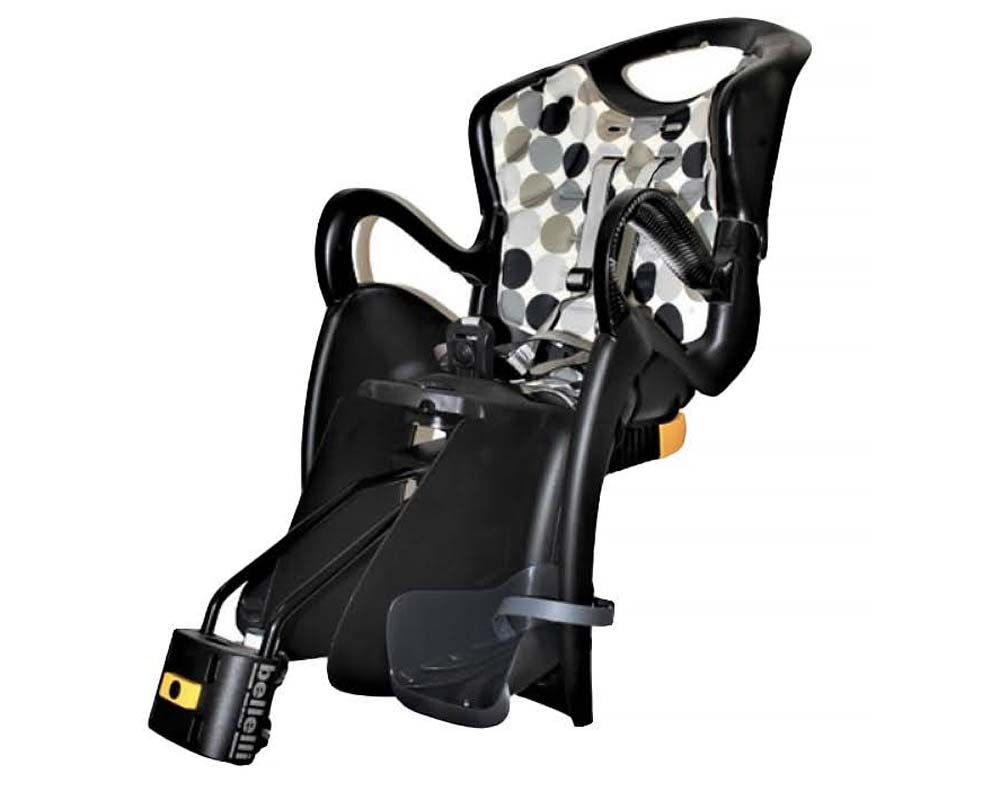 Сидіння задн. Bellelli Tiger Standart B-fix до 22кг, чорне з бежевою підкладкою з сірими кругами