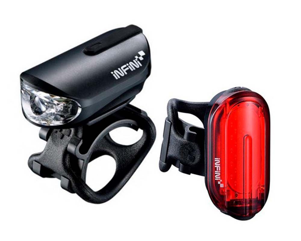 Комплект мигалок Infini OLLEY I-210P + I-210R, 4 режима + 7 режимів , USB кабель, з кріпл.