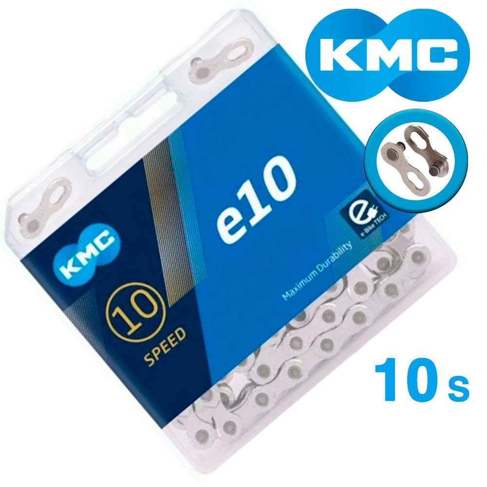 Ланцюг KMC e10 Silver 10 швидкостей 122 ланки срібний + замок