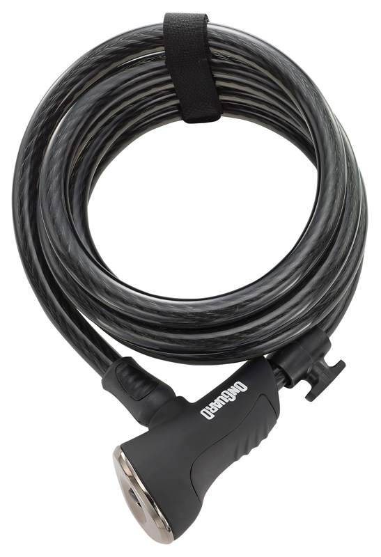 Замок Onguard DOBERMAN, спіральний трос 185см х 12мм, 5 ключів, поворотний тримач на раму, чорний