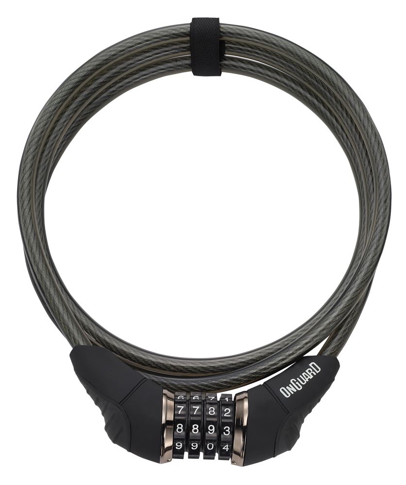 Замок Onguard AKITA, кодовый на 4 цифры, трос 185см х 10мм, черный