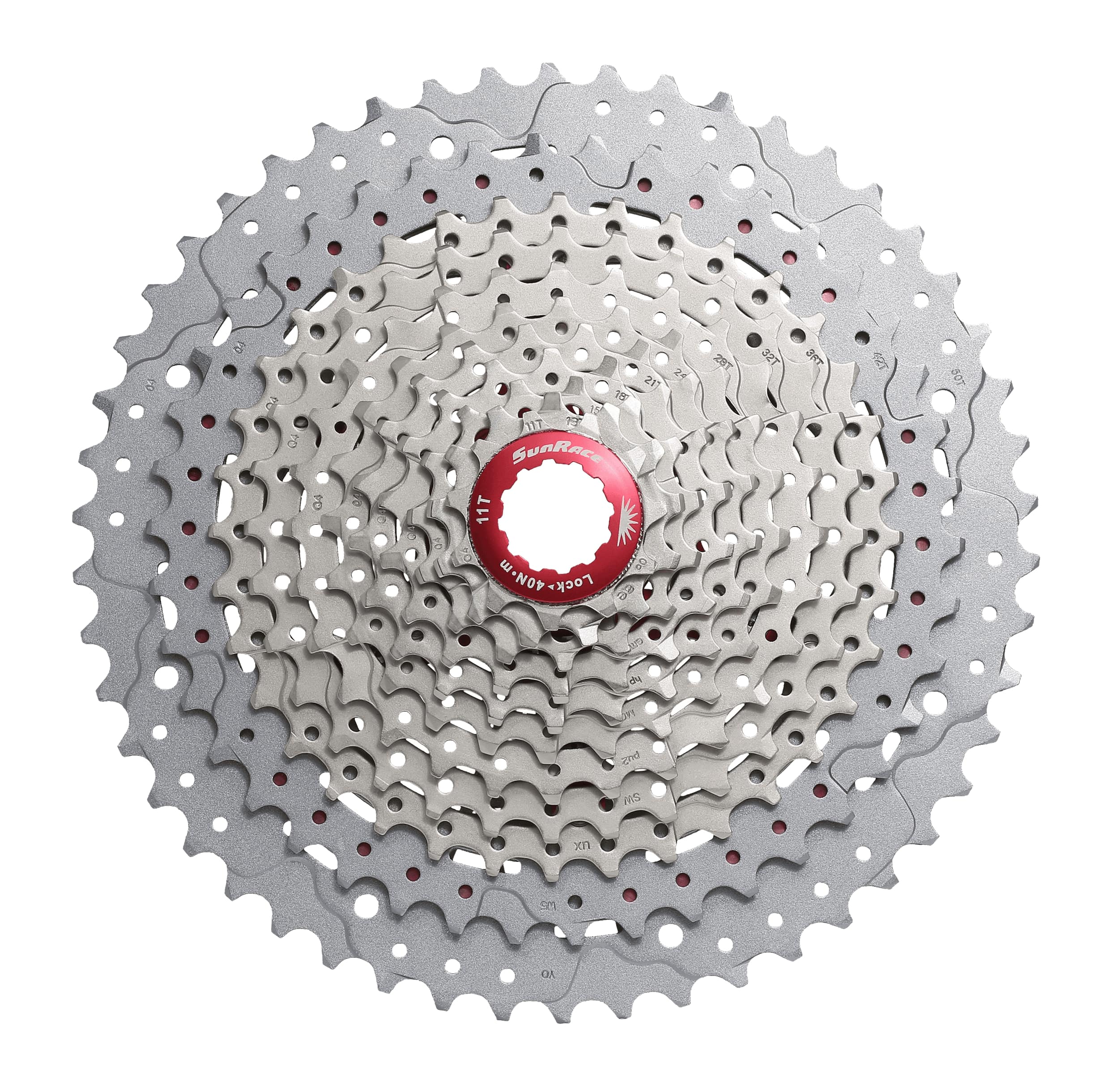 Касета 11-k 11-51T SUN RACE MX8 MTB, алюмінієвий павук, Metallic Silver