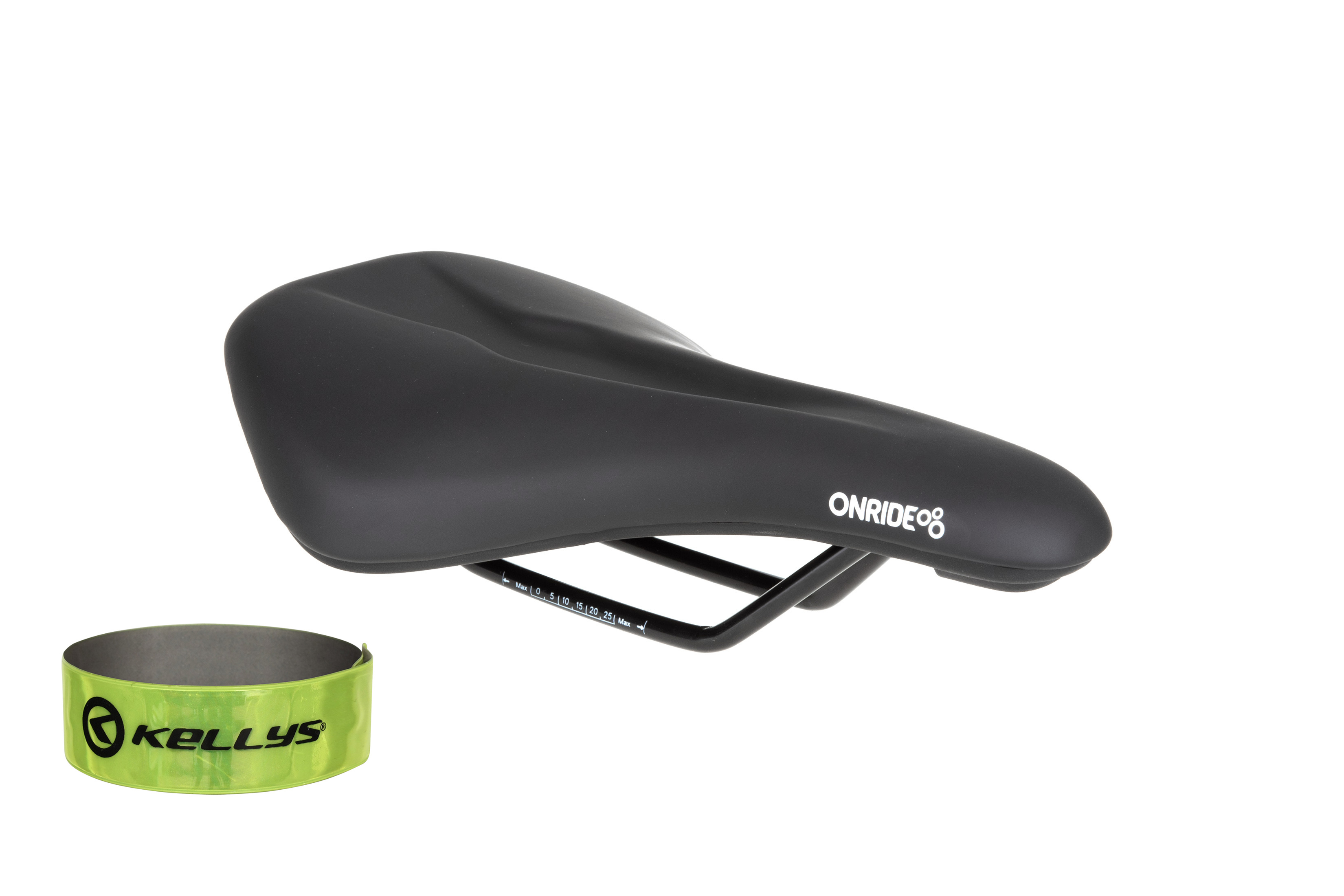 Седло ONRIDE Spot, рамки сталь, черное, 265 х 160 мм + светоотражающая полоска KLS 3M 40 см