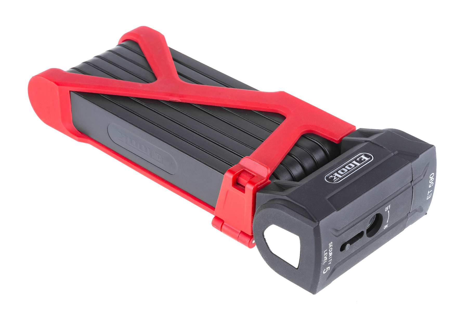 Велозамок ETOOK ET590 5 х 1100мм фолдінговий чорний/червоний