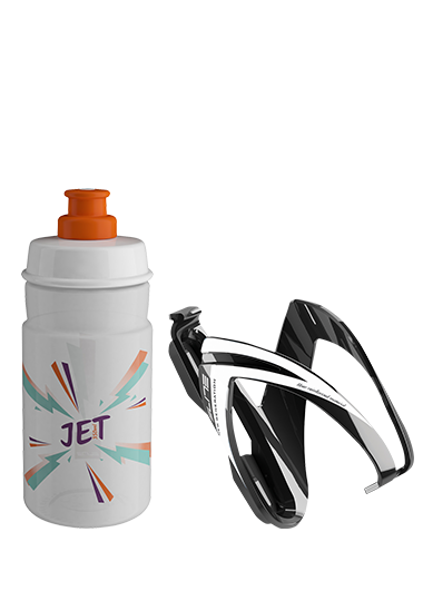 Комплект ELITE CEO: флягодержатель черный белый + фляга JET белый оранжевый 350мл