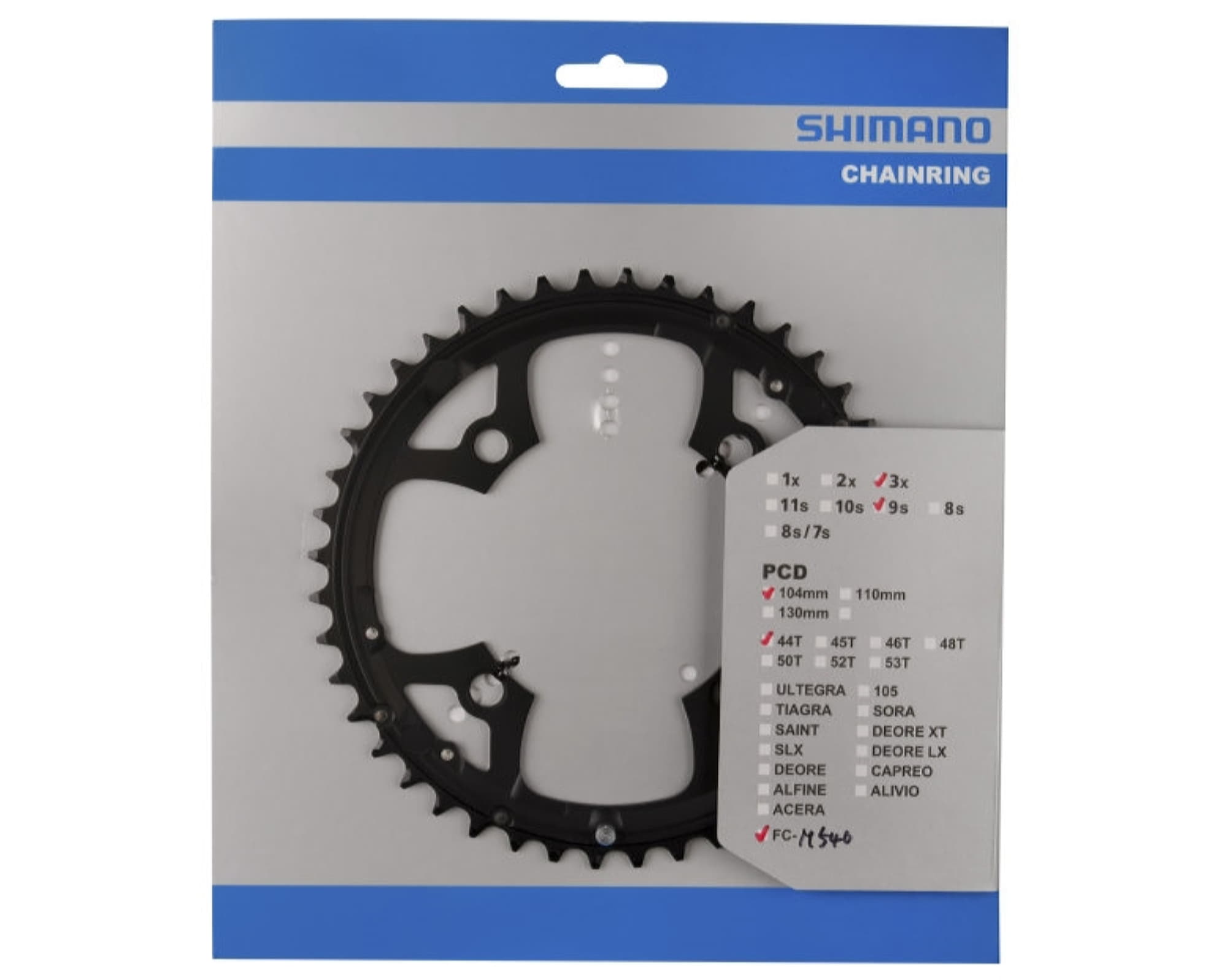 Зірка шатунів Shimano FC-M540, 44зуб, чорний, 9-швидк