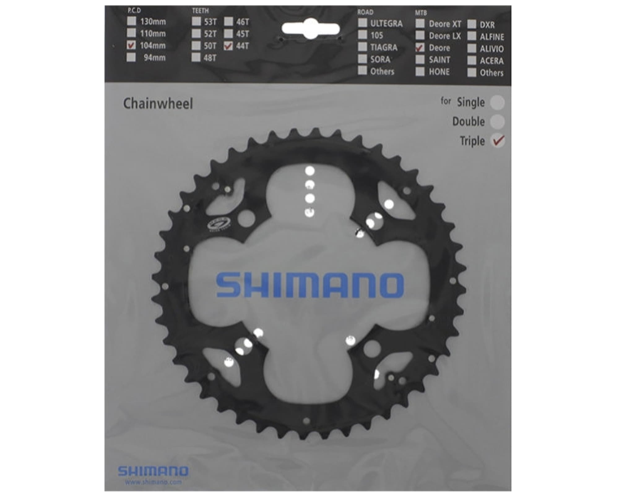 Зірка шатунів Shimano FC-M530 DEORE, 44зуб, сумісна с захистом, чорн, 9-швидк.