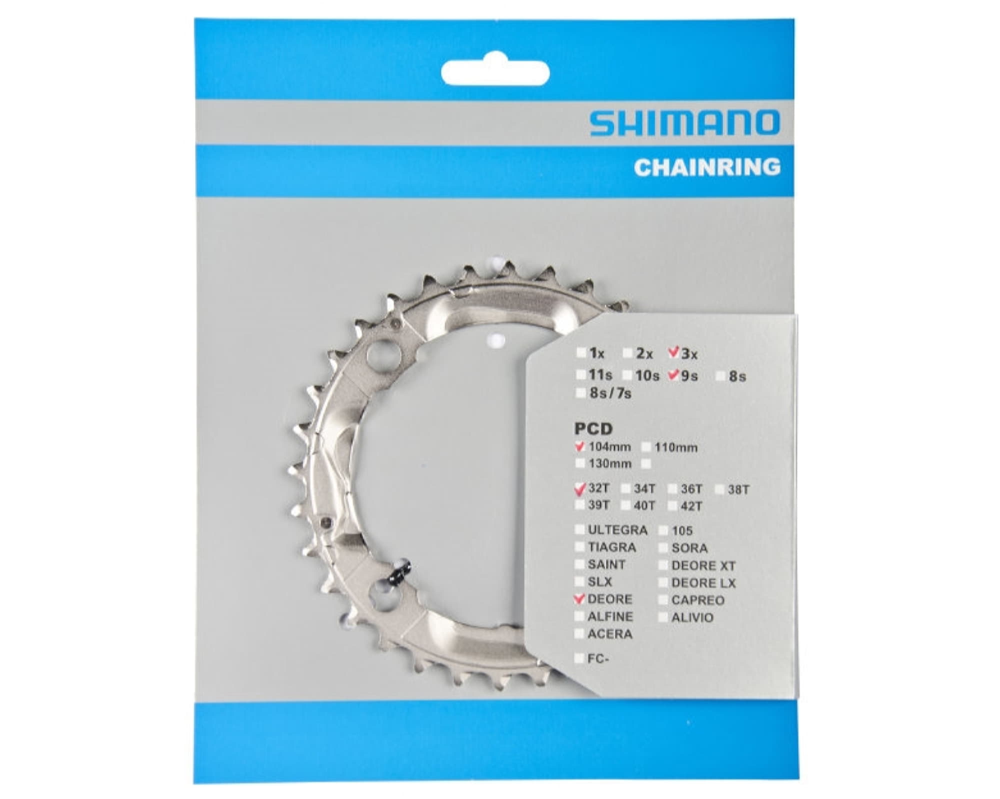 Зірка шатунів Shimano FC-M532 DEORE, 32зуб, 9-швидк, срібл