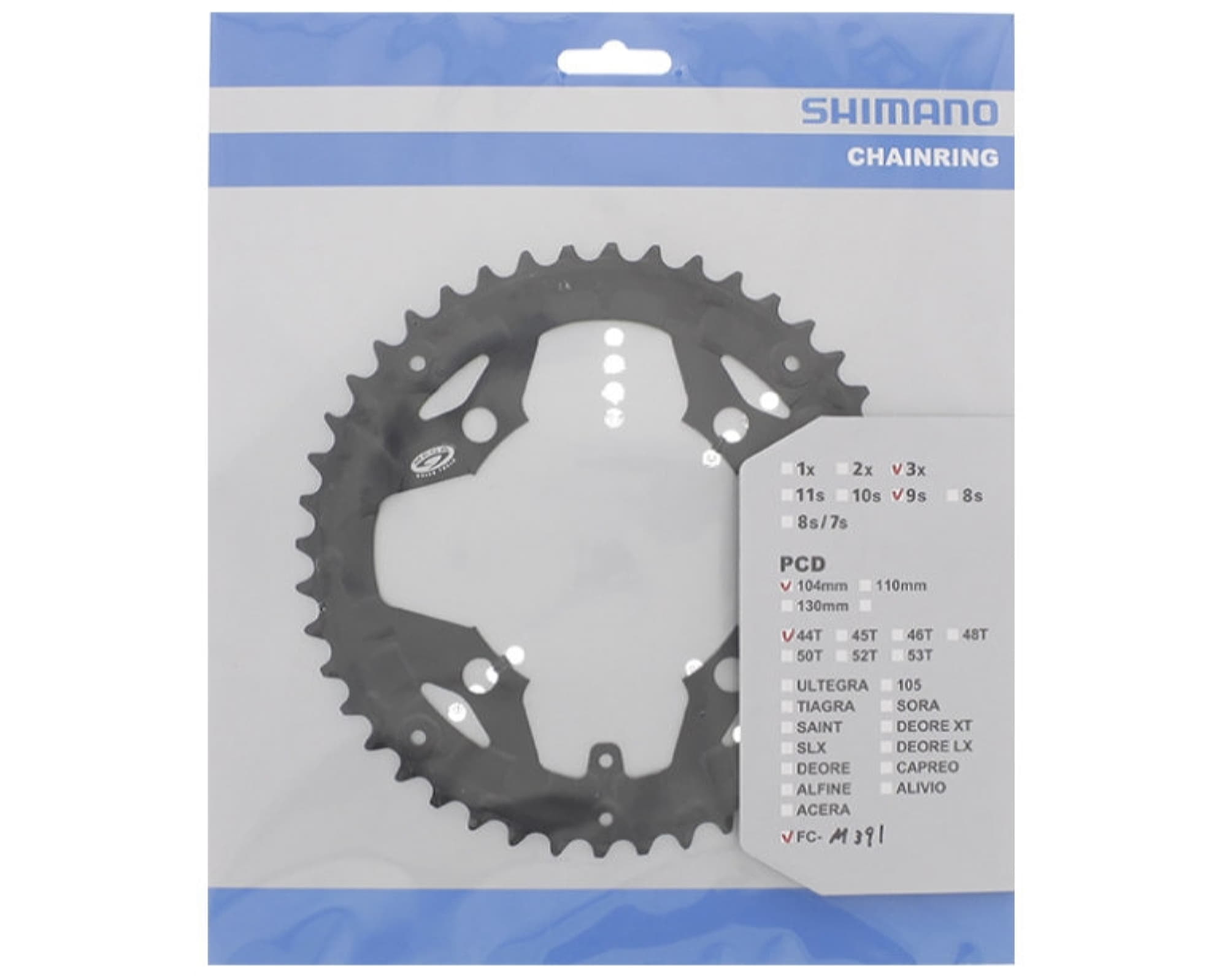 Зірка шатунів Shimano FC-M391/M430 ACERA, 44зуб. сумісна с захистом, 9-швидк, чорн