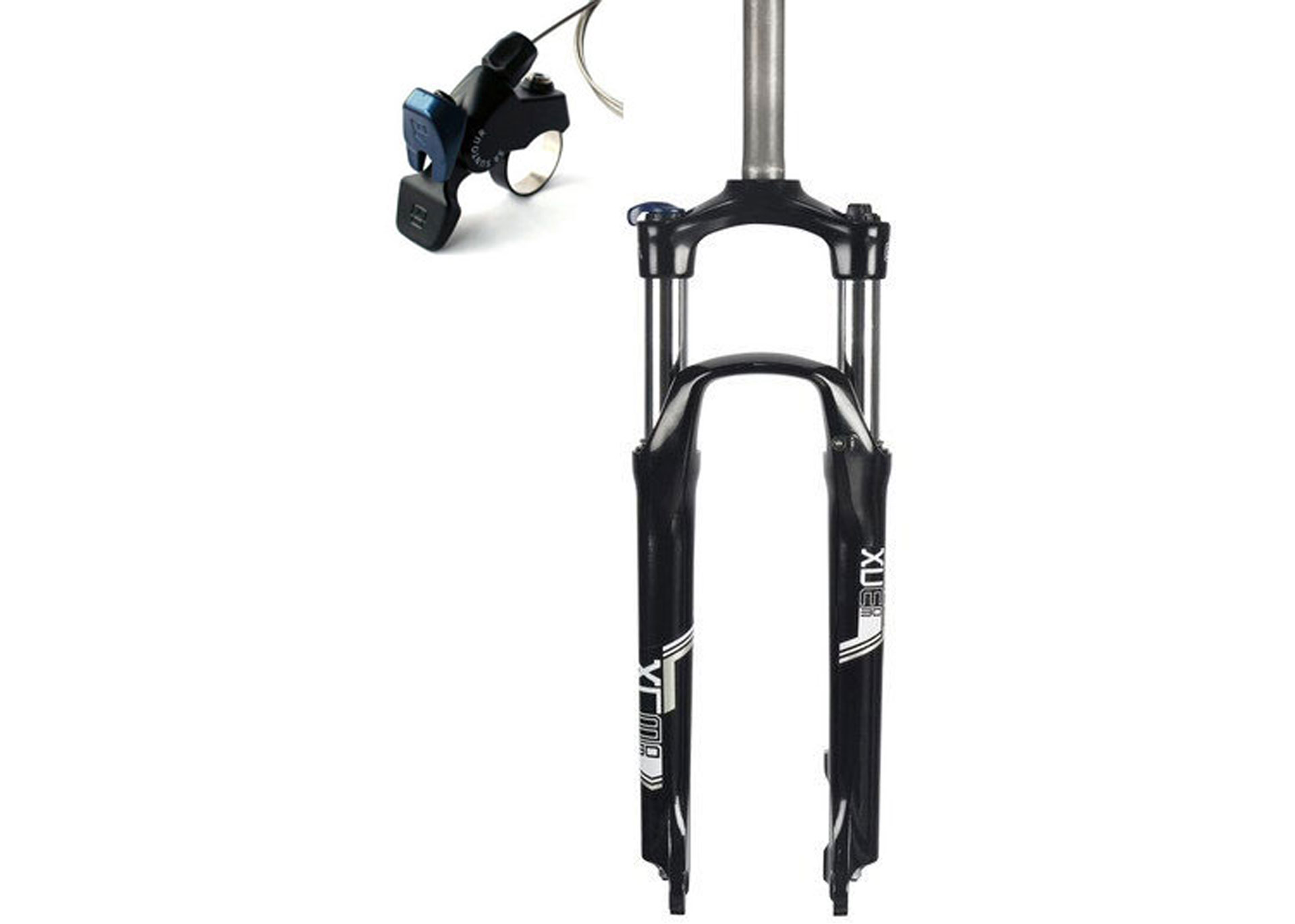 Вилка 26 Suntour XCM HLO P шток 28,6мм стальний, хід 100, чорний глянцевий