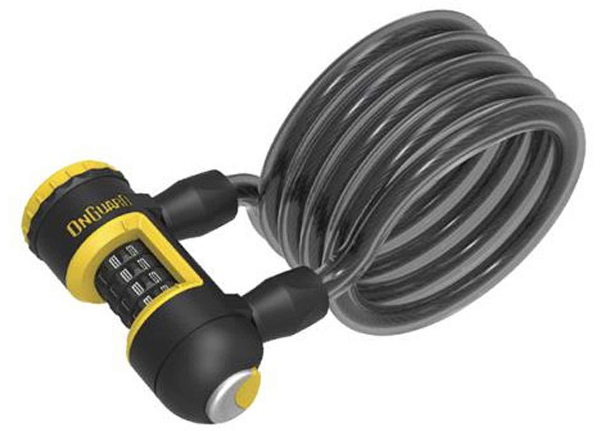 Замок ONGUARD REVOLVER Coil Combo. стальний Спіральний трос 185см х 12мм в силіконовому обплетенні. Замок з системою X4P. Кодовий на 4 цифри