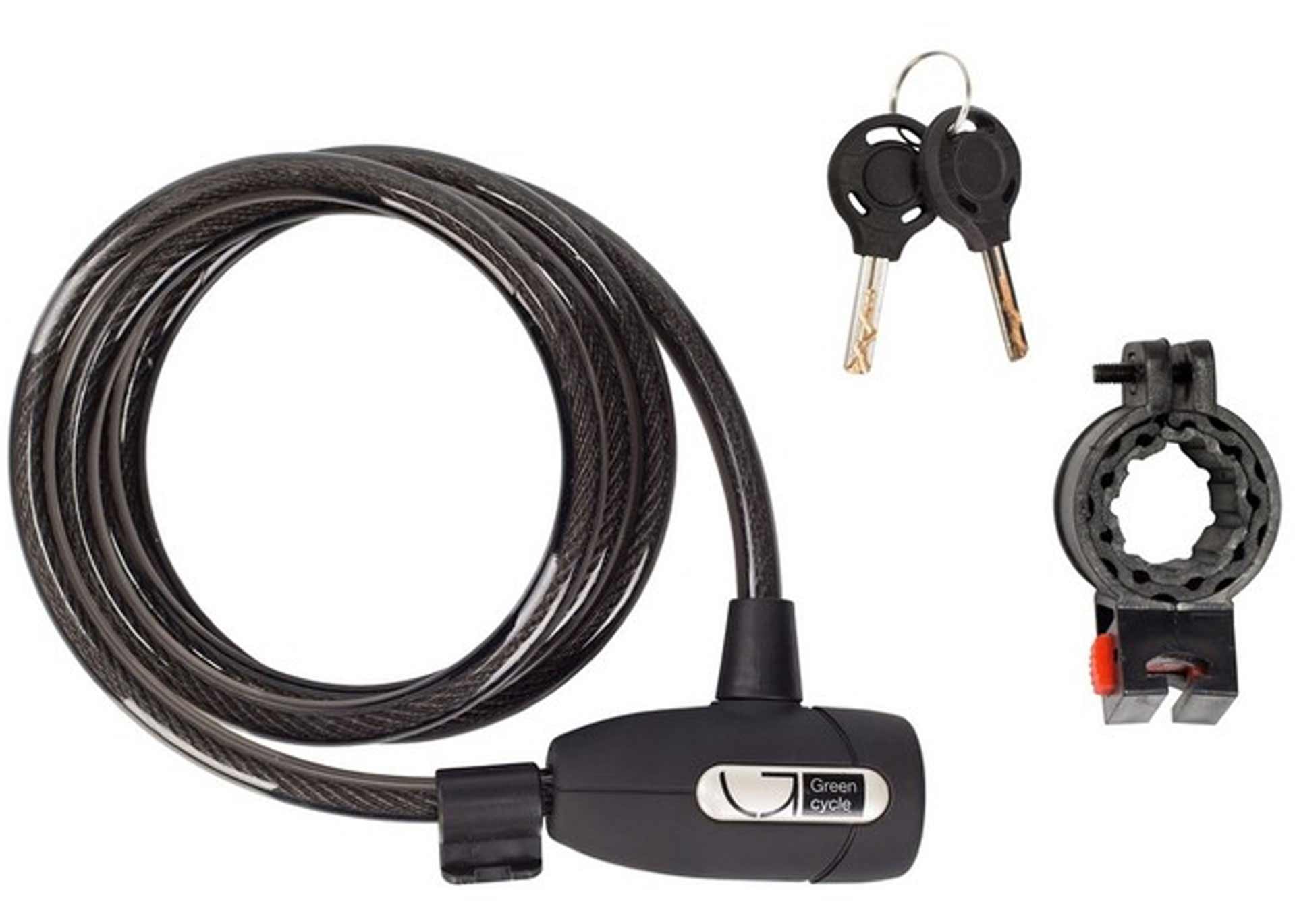 Замок на ключе Green Cycle GLK-220 с плетеным тросом 8х150cm, черный