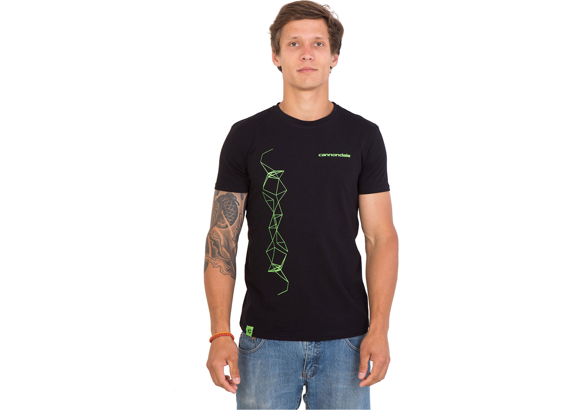 Футболка чоловіча Cannondale чорна з зеленим динамічним орнаментом по лівій строні розмір L