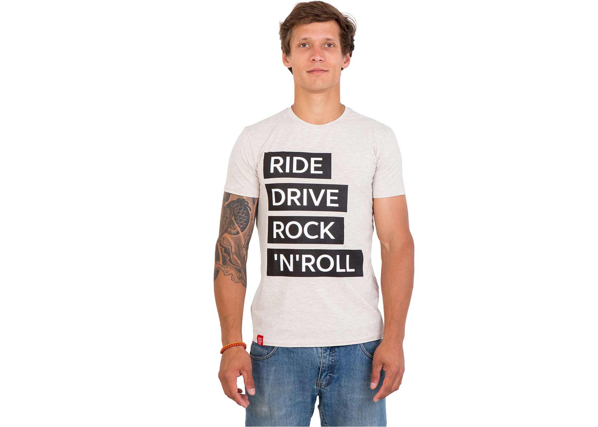 Футболка мужская бежевая Ride drive rock&roll размер M