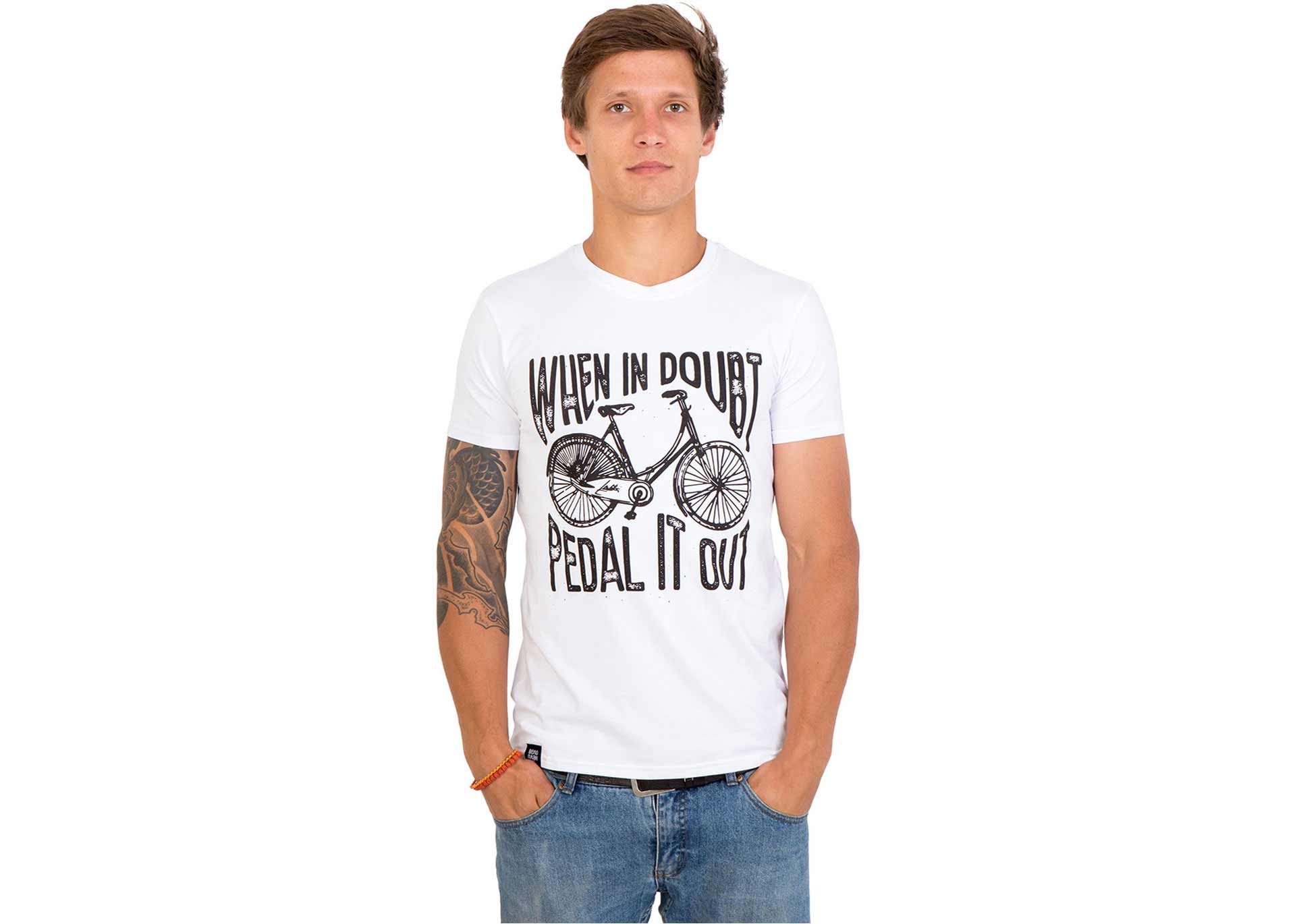 Футболка чоловіча біла When in doubt pedal it out розмір XL