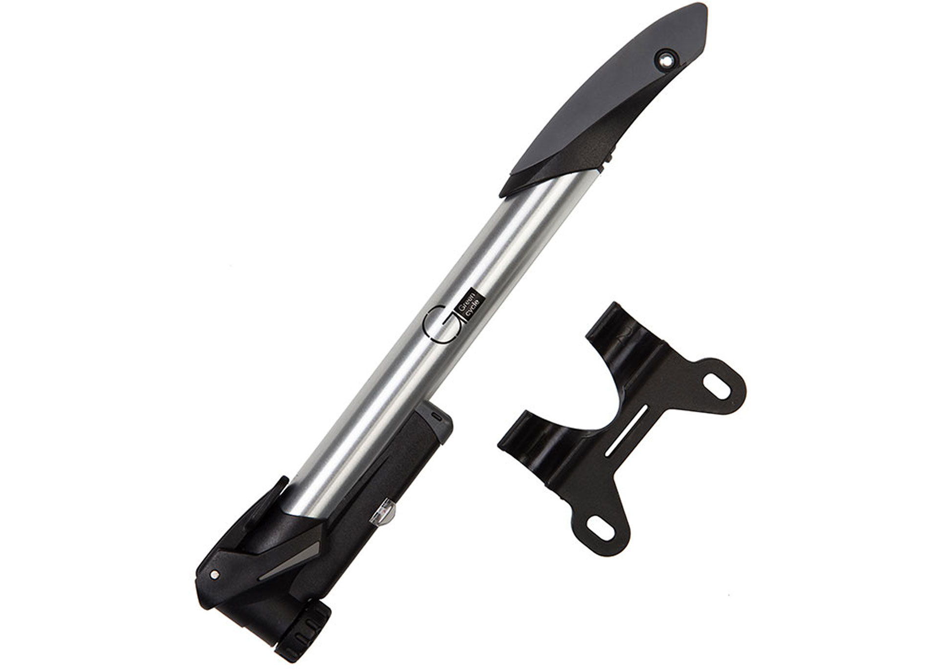 Мінінасос Green Cycle GPM-335 телескопічний алюмінієвий з манометром, 100psi, presta+schrader, сріблястий