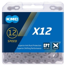 Цепь KMC X12 12 скоростей 126 звеньев + замок серебряный/серебряный