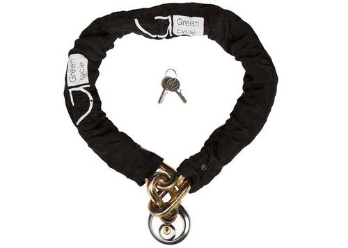 Замок Green Cycle GLK-301 Ланцюг 12x100 з навесным замком в текстильній обоймі, чорний