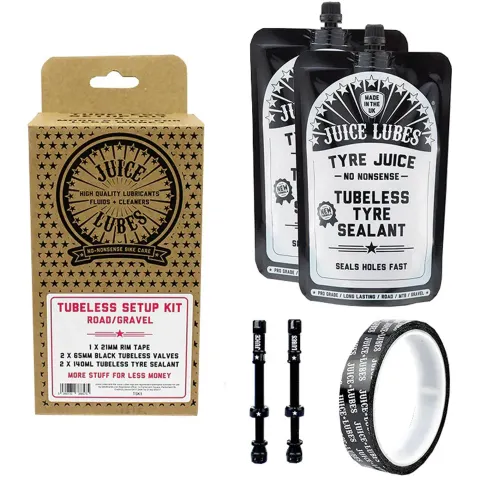 Набор бескамерки JUICE LUBES Road/Gravel, 21mm Tape, 65mm Valves, 280ml Sealant