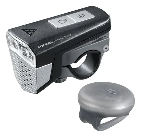 Фара передня світлодіодна Topeak SoundLite USB 70люм з вбудованим сигналом дистанційним керув 3 діоди 97dB чорний 58г