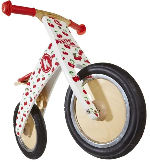 Біговел 12" Kiddimoto Kurve дерев'яний, Білий з вишеньками