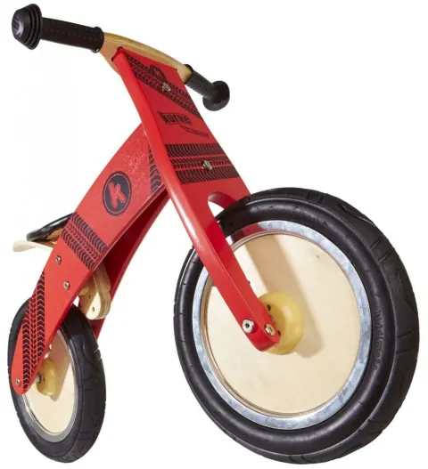 Биговел 12" Kiddimoto Kurve деревянный, с рисунком протектора, красный
