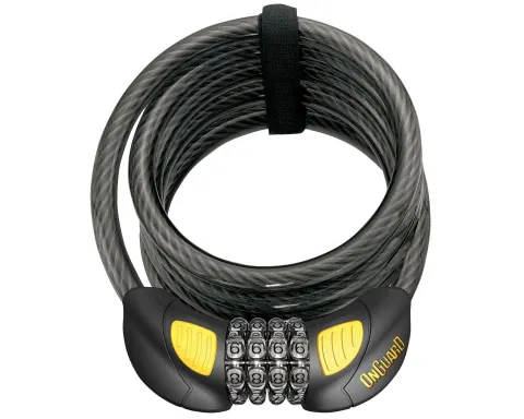 Замок ONGUARD DOBERMAN GLO Кодовый на 4 цифры с LED-подсветкой. Спиральный трос 185см х 12мм, поворотный держатель на раму