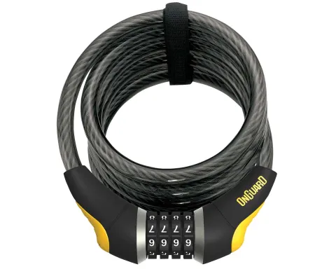 Замок Onguard DOBERMAN Кодовый на 4 цифры, Спиральный трос 240см х 12мм, поворотный держатель на раму