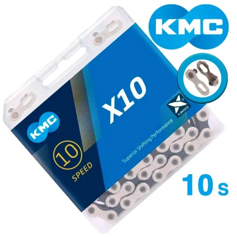 Цепь KMC X10 Silver/Black 10 скоростей 122 звена серебряный/черный + замок