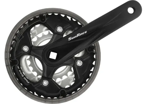 Шатун SUN RACE FCM500 24/34/42T CG (Защита цепи), под квадрат, L175мм черно-серебристый