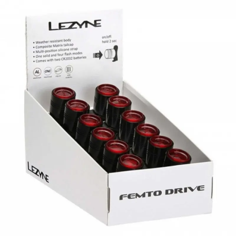 Упаковка 36шт заднего света LEZYNE FEMTO DRIVE BOX SET REAR Черный 7 люмен Y13