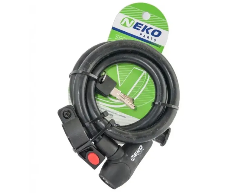 Замок спиральный NK-576 NEKO, ключ, силиконовый, 15x1000мм (Black) чёрный