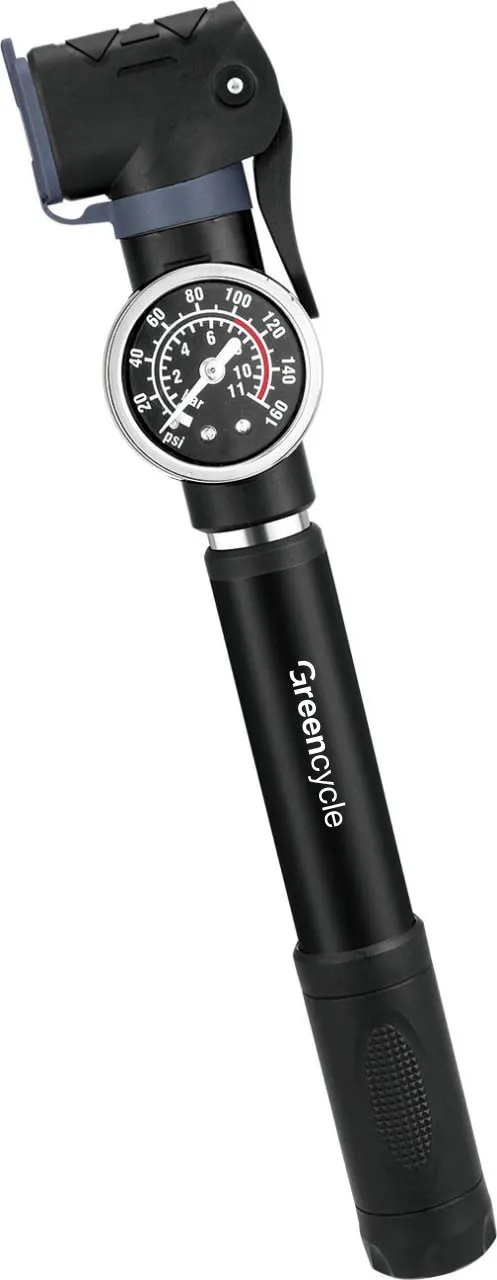 Мінінасос Green Cycle GPM-063 телескопічний алюмінієвий з манометром, Presta+Schrader, 80 psi