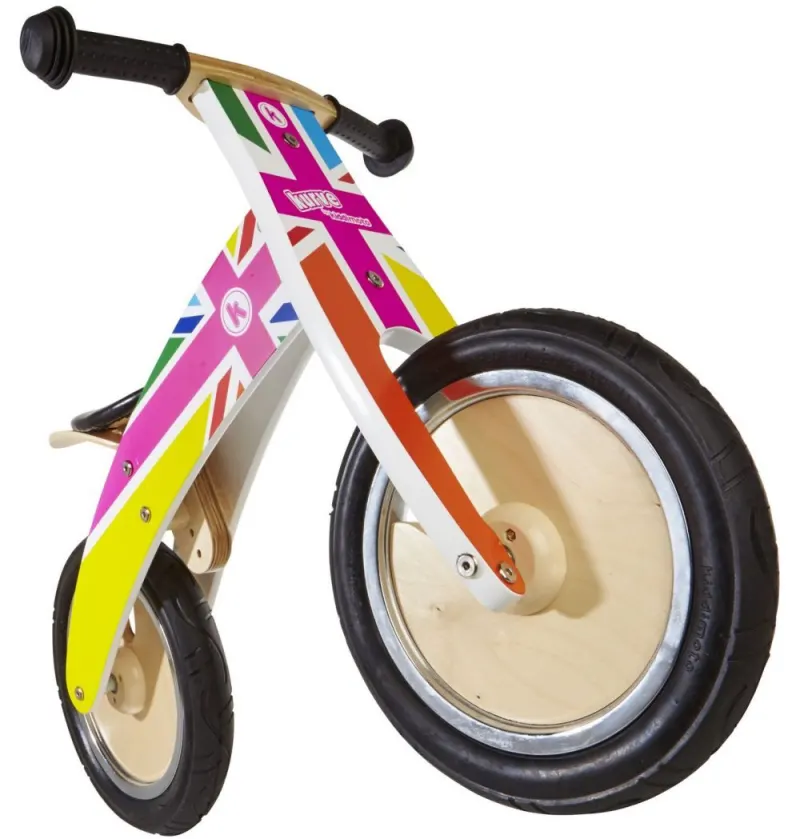 Біговел 12" Kiddimoto Kurve дерев'яний, британський флаг в цветах радуги