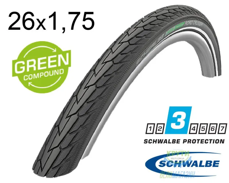 Покришка 26X1.75 (47-559) Schwalbe Road Cruiser K-Guard Active B/B+RT  Hs484 Green, 50 EPI