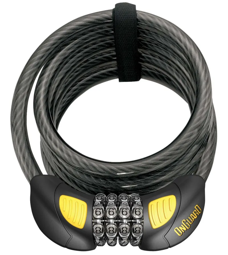 Замок ONGUARD DOBERMAN GLO Кодовий на 4 цифри з LED-підсвіткою. Спіральний трос 185см х 12мм, поворотний Тримач на раму