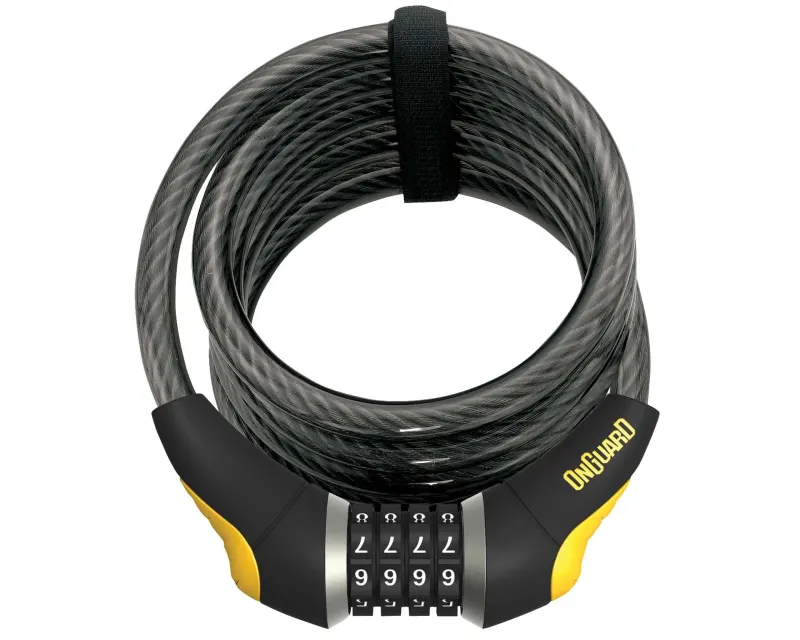 Замок Onguard DOBERMAN Кодовый на 4 цифры, Спиральный трос 240см х 12мм, поворотный держатель на раму