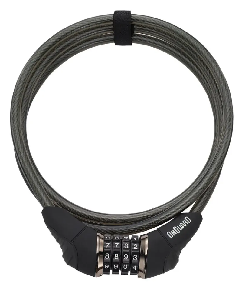 Замок Onguard AKITA, кодовый на 4 цифры, трос 185см х 10мм, черный