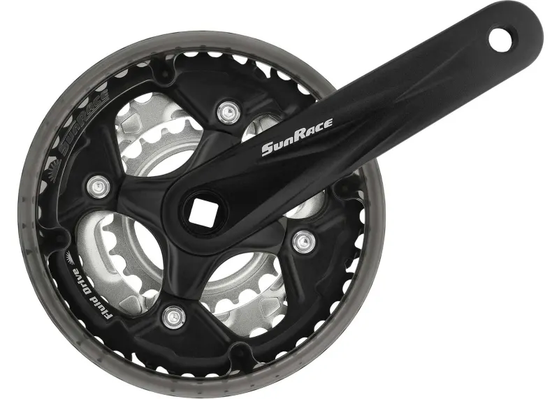 Шатун SUN RACE FCM500 24/34/42T CG (Защита цепи), под квадрат, L175мм черно-серебристый